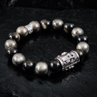 Armband Kreuz Pyrit/Obsidian